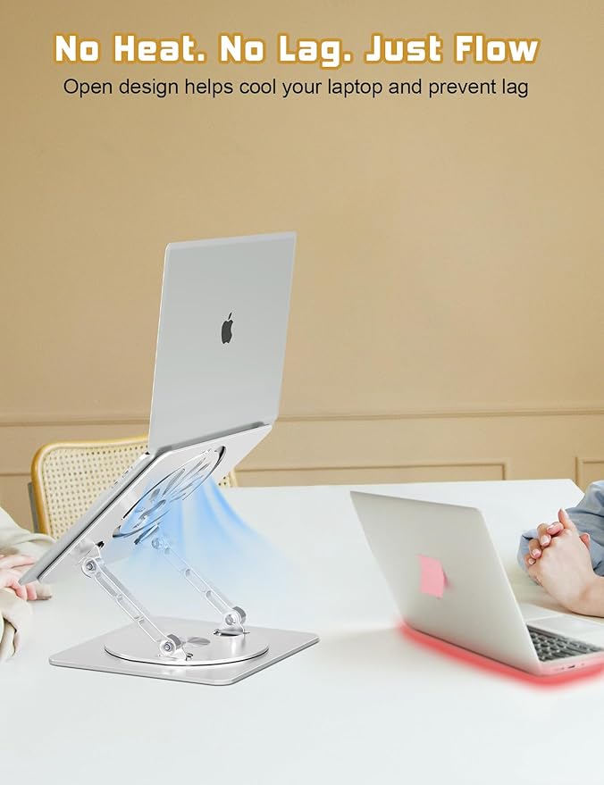 Adjustable Laptop Stand for Desk-360° Rotating Foldable Laptop Holder Ergonomic Laptop Riser for MacBook Pro/Air Dell HP Lenovo Notebook up to 16.3",Silver