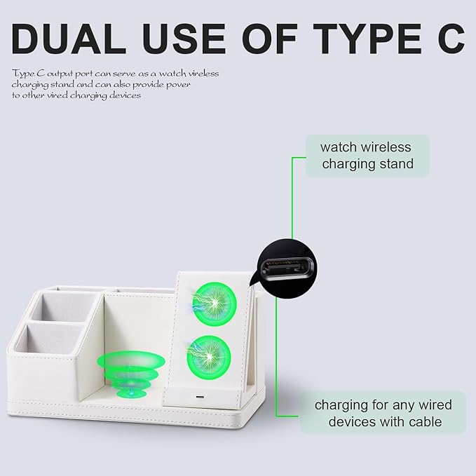 Leather Pen Organizer, Multi-Functional Pencil Holder for Desk, Desk Organizers and Accessories for Office Art Supplies,desk organizer with phone stand/charger,Birthday Gifts for Women/Men