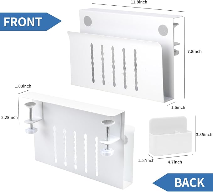 Desk Side Storage, Hanging Desk Organizer with Magnetic Pen Holder, No Drill Vertical Laptop Holder Fits Flat Edge 0.3" to 2.3"