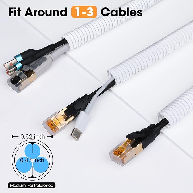 50 FT Wire Loom 1/2 Inch, Split Wire Loom Tubing Wire Conduit with Installation Tool, Flexible Wire Protector Tubing – White