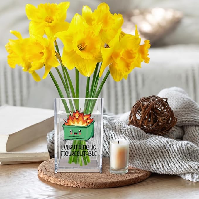 Everything is Figureoutable Acrylic Cosmetic Pencil Pen Holder Cup, Emotional Dumpster Fire Pencil Pen Holder Cup, Therapy Gifts, Mental Health Gifts for Women Colleague Boss Teacher