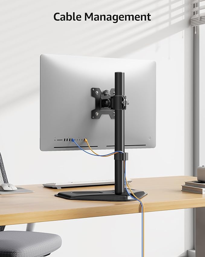 MOUNTUP Single Monitor Stands, Freestanding VESA Monitor Desk Mount fits 13'' to 32'' Computer Screen with Height Adjustable, Swivel, Tilt, Rotation, Holds up to 17.6 lbs, VESA 75x75/100x100 MU0023