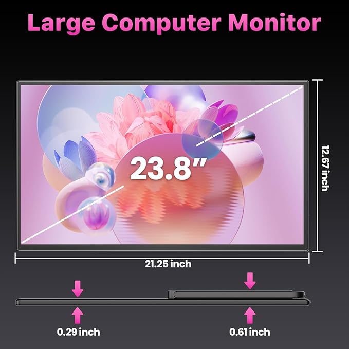 cocopar Portable Monitor 23.8'' 1080P 100Hz 130% sRGB IPS Travel Monitor with USB-C HDMI Portable Screen for Laptop MacBook Surface PC PS4/5 External Display with Kickstand, VESA Mountable