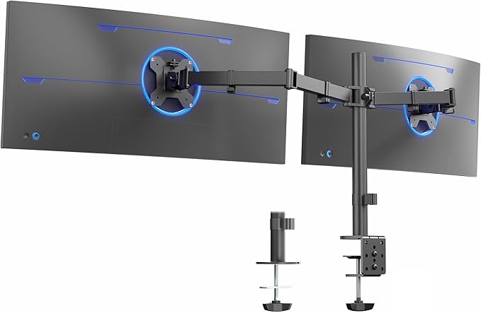 VIVO Dual Ultrawide Monitor Desk Mount, Heavy Duty Fully Adjustable Steel Stand, Holds 2 Computer Screens up to 38 inches and Max 10kg Each, Black, STAND-V038