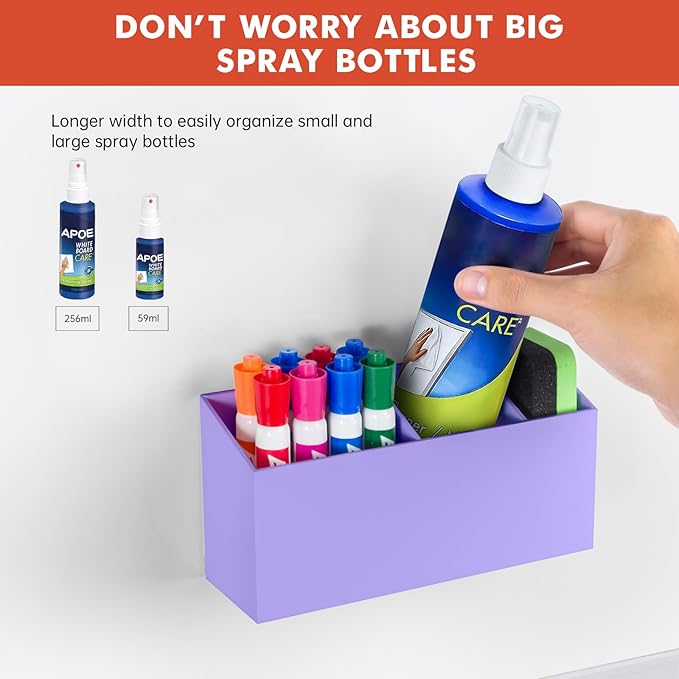 Magnetic Dry Erase Marker Holder, Acrylic Magnet Pen Holder for Whiteboard, Refrigerator, Magnetic Fridge Organizer for Office, Classroom, Whiteboard Maker Holder, Locker Organizer-Purple