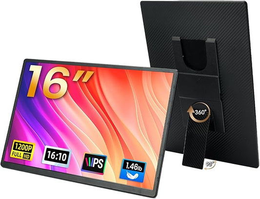 16” Laptop Screen Extender - 1200P FHD IPS Screen Monitor HDR External Display with Stand Portable Travel Monitor for Laptop Windows Mac Phone Switch