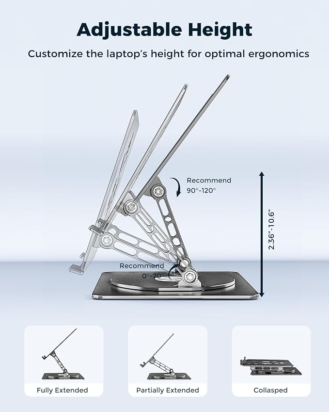 Adjustable Laptop Stand for Desk - Portable Laptop Riser with Rotating Base, Foldable Aluminum Computer Stand, Ergonomic Laptop Holder for MacBook Pro/Air Dell HP Notebook up to 15.6",Gold