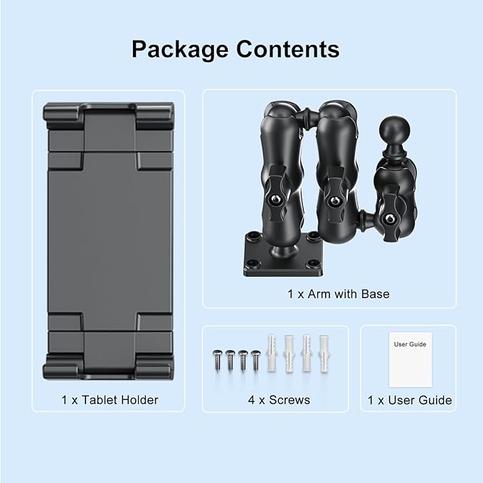 PLDHPRO Tablet Holder for Car Dashboard Heavy Duty Drill Base 360° Adjustable 3-Stage Stand Dash Mount Compatible with iPad, Galaxy Tab, Fire HD, 5.1-15.6'' Phone Tablets for Truck Wall Desk Vehicle