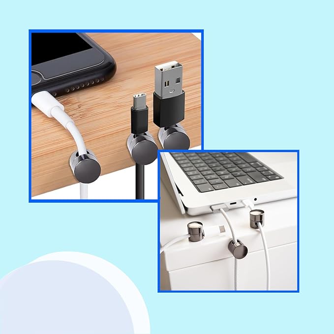 6 Sets Charger Cord Holder, Glossy Black Metal Adhesive Cable Management Clips,Adjustable Cable Anchor Holders,Wire Organizer for Desk, Wall, Home, Office