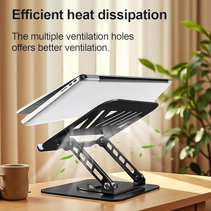 Adjustable Laptop Stand for Desk, Dual Foldable Computer Riser with Heat-Vent, Ergonomic Sit to Notebook Holder Convertor, Compatible with All 10-16" Laptops, Tablets, Black