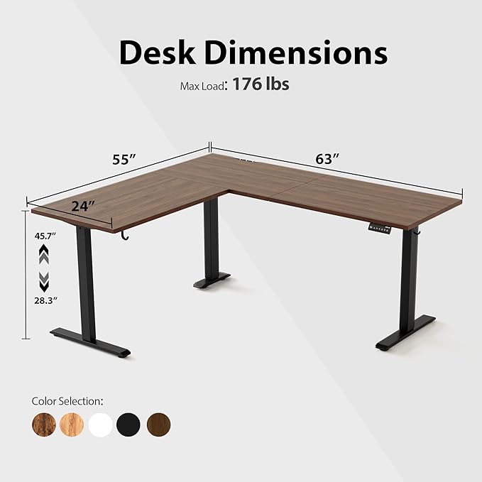 Agilestic L Shaped Standing Desk Adjustable Height, Electric Corner Standing Desk, 63 x 55 inch Sit Stand Computer Table with Splice Board, Dark Walnut