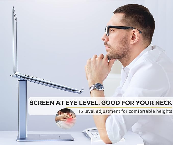 Adjustable Laptop Stand for Desk, DJ Laptop Stand Adjustable Height, Laptop Raised Stand for Standing & Sitting Mode, Tall, Strong and Airflow Even Laptop Riser for 17 inch（Gray）