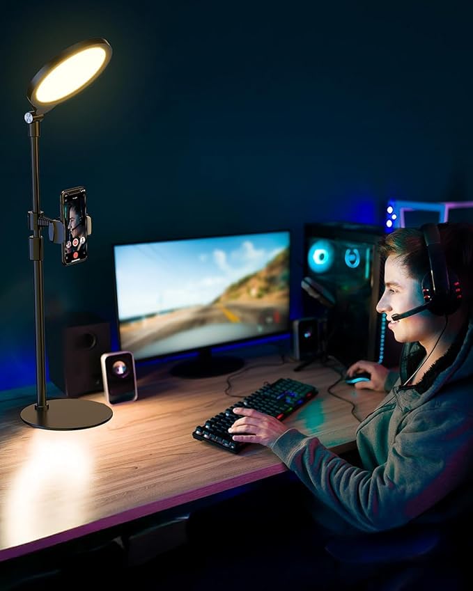 7" Ring Light with Stand for Desk, 3000K-6500K, 30 Lighting Modes for Video Conference, Zoom Lighting for Computer, Adjustable Dimmable Desk Light for Video Recording, Calls, Podcast, Stream, CRI 97.8