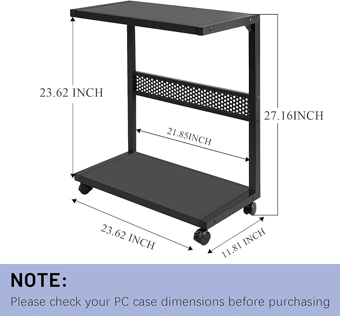 Large PC Stand Computer Tower Stand 2-Tier Metal CPU Holder with Locking Caster Wheels Suitable for Most PC (Black,XL)