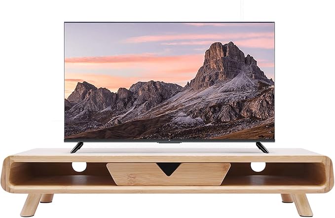 Monitor Stand,Bamboo Monitor Stand Riser with Drawer,Desk Shelf for PC Computer Monitor, Laptops, Printer, Speakers,No Assembly Required,Ergonomic Height