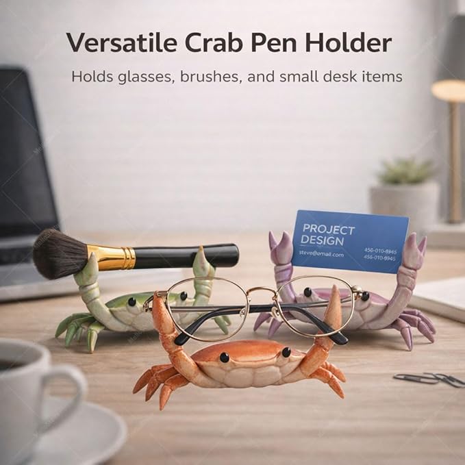 Desk Crab Pen Holder, Funny Weightlifting Crab Pencil Holder, Realistic Crab Shaped Spoon Holders & Pen Stand, Cute Desk Decor, Creative Penholders Office Desk Accessories Organizer (Orange)