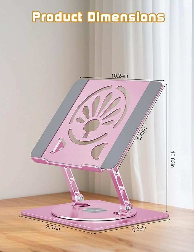 Adjustable Laptop Stand for Desk-360° Rotating Foldable Laptop Holder Ergonomic Laptop Riser for MacBook Pro/Air Dell HP Lenovo Notebook up to 16",Pink