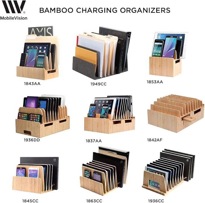 MobileVision Bamboo Device Organizer for Smartphones, Tablets and Laptops, 10 Slots