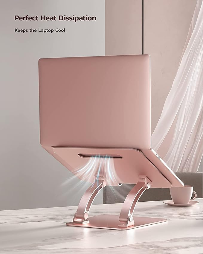 Nulaxy Fully Adjustable Laptop Stand for Desk, Dual Foldable Aluminum Computer Riser with Heat-Vent, Ergonomic Notebook Holder Portable Office Accessories Compatible with All 10-17" Laptops, Pink