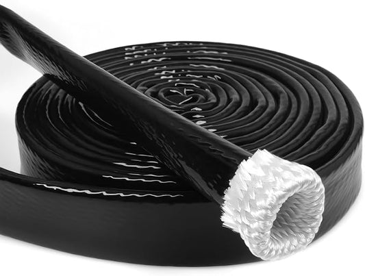 High Temp Fire Sleeve, Fiberglass Braided Heat Shield for Automotive Fuel Line & Wiring Harness, Silicone Coated Fireproof Protection Tube (Black, 45mm(1-25/32")-3.3ft)