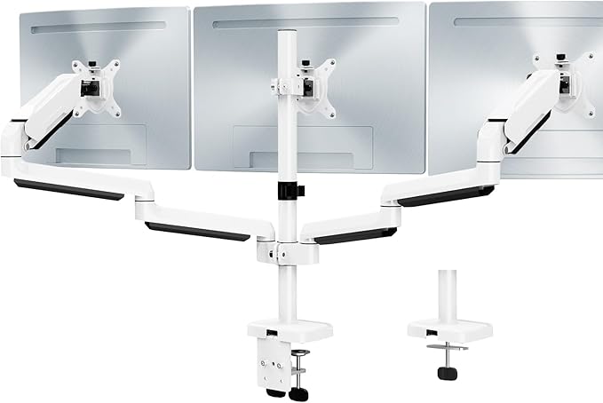 MOUNT PRO Triple Monitor Mount, 3 Monitor Desk Mount for Three Screens up to 32 Inch, Full Motion Gas Spring Heavy Duty Arm Hold up to 19.8lbs Each, White