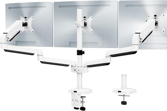 MOUNT PRO Triple Monitor Mount, 3 Monitor Desk Mount for Three Screens up to 32 Inch, Full Motion Gas Spring Heavy Duty Arm Hold up to 19.8lbs Each, White