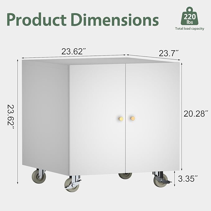 Metal Printer Stand, Rolling Table for Printers, Large 3D Printers Table with Storage, Office Printer Stand for Copier, Fax, Heavy Duty Stands with Shelf for School, Workplace, White
