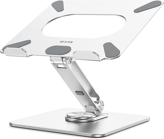 BESIGN LSX7 Laptop Stand with 360 Rotating Base, Ergonomic Adjustable Notebook Riser Holder Compatible with Air, Pro, Dell, HP, Lenovo More 10-15.6" Laptops (Silver)