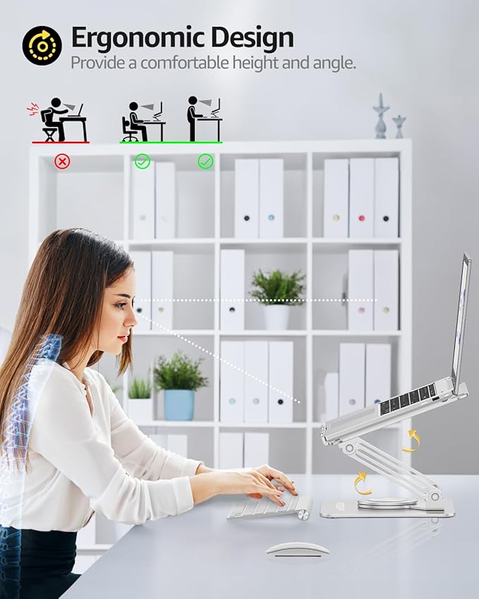 Urmust Laptop Stand for Desk with 360 Rotating Base, Ergonomic Adjustable Laptop Riser for Laptops 10 to 16 Inches