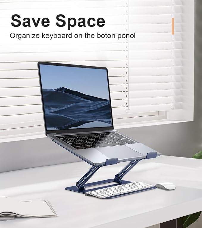 Adjustable Laptop Stand for Desk,Portable Laptop Stand Holder and Riser,Foldable Aluminum Notebook Computer Stands for MacBook Air Pro HP Lenovo Dell Samsung Chromebook, 10-15.6 inch,Navy Blue