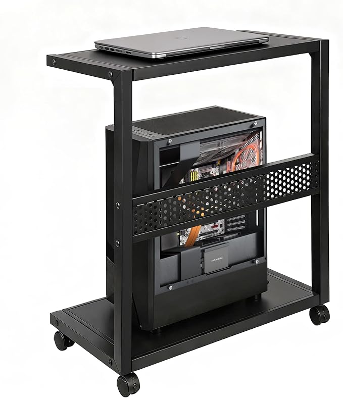 Large PC Stand Computer Tower Stand 2-Tier Metal CPU Holder with Locking Caster Wheels Suitable for Most PC (Black,XL)