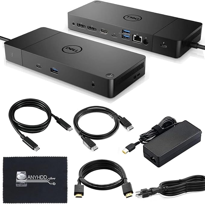 Dell WD19TBS Thunderbolt Docking Station with 180W AC Power Adapter (130W Power Delivery) + HDMI Cable + DisplayPort Cable + USB C to C Cable + Microfiber Cloth Included