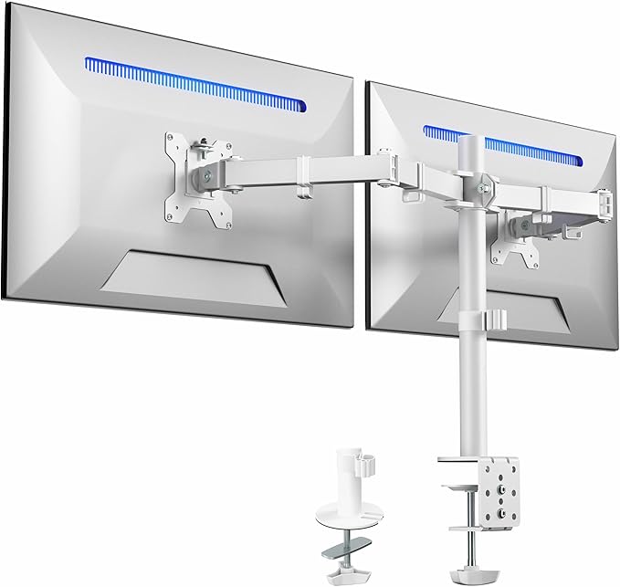 VIVO Dual Monitor Desk Mount, Heavy Duty Fully Adjustable Stand, Fits 2 LCD LED Screens up to 32 inches, White, STAND-V032W