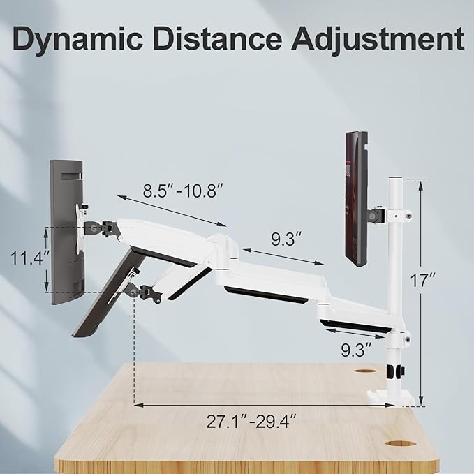 MOUNT PRO Triple Monitor Mount, 3 Monitor Desk Mount for Three Screens up to 32 Inch, Full Motion Gas Spring Heavy Duty Arm Hold up to 19.8lbs Each, White