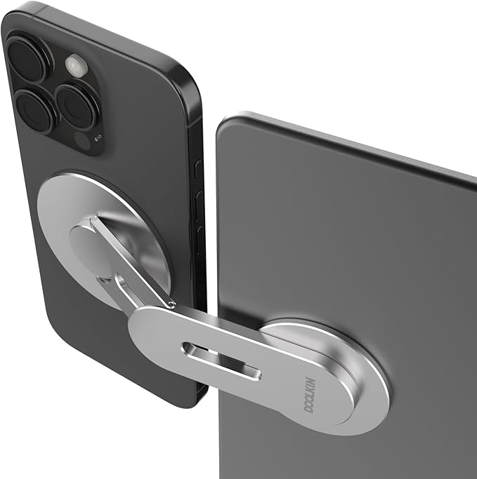 Doolkin® Pizo Mount 2, Laptop Phone Holder, Adjustable Laptop Stand, Foldable Laptop Side Mount Clip, Slim Portable Smartphone Stand, Computer Monitor Expansion Bracket, Magnetic Phone Mount