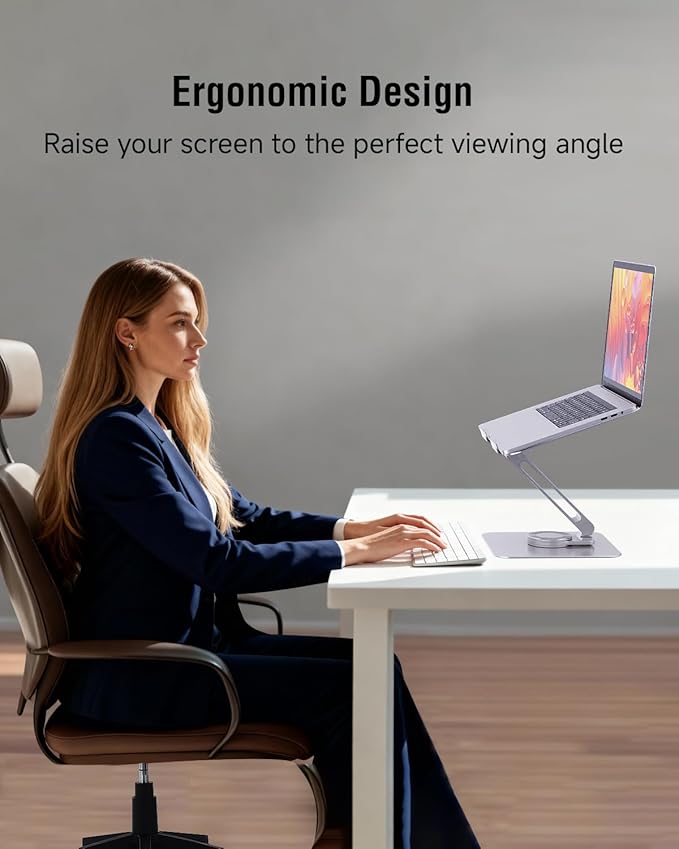 Adjustable Laptop Stand for Desk, 360° Rotating Base Portable Laptop Stand, Aluminum Alloy Foldable Computer Printer Riser Holder for Office Home Fits MacBook Air Pro, HP (10-17.3'') - Silver