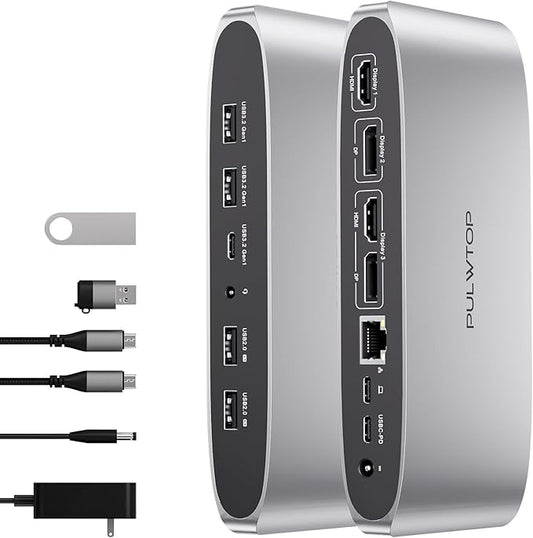 Displaylink Docking Station, Triple Display DisplayLink Dock for MacBook M1/M2/M3 Windows, 4K@60Hz Laptop Docking Station with 2 HDMI, 2 Display Port, PD, USB C Data, 4 USBA, Ethernet, Audio