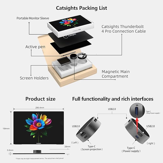Portable Monitor Touchscreen for Mac 13.3" 2.5K Touch Screen Monitor with Protective Sleeve, USB-C Plug & Play 1500:1 0.22" Ultra-Thin Laptop Screen Extender for Mac Laptop PC Switch