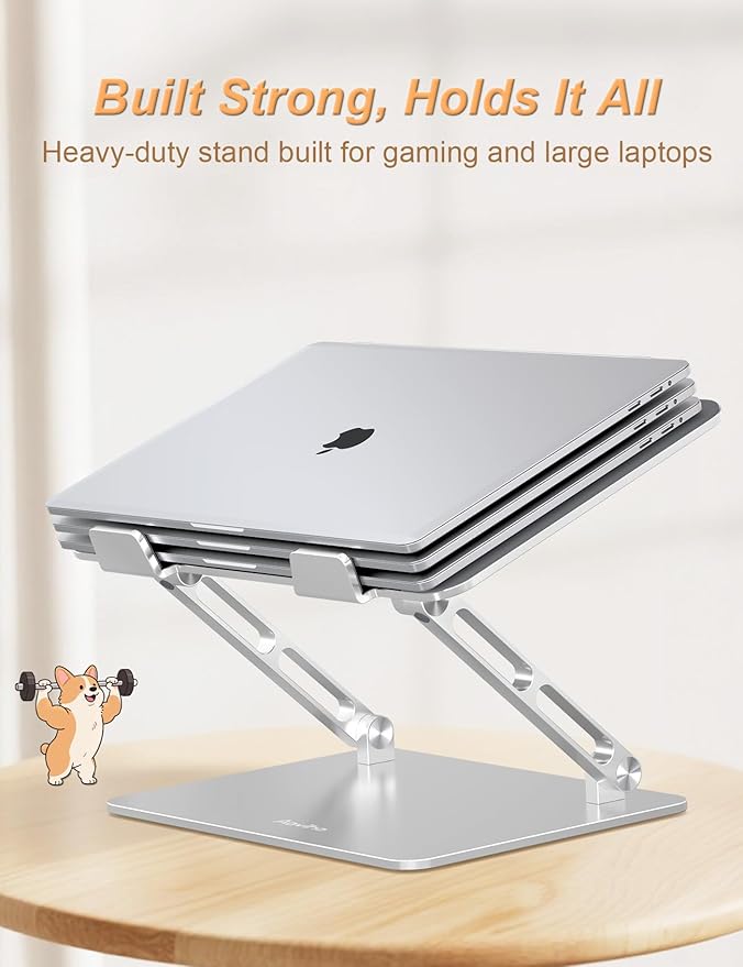 Laptop Stand for Desk – Adjustable Portable Laptop Riser, Aluminum Laptop Holder Compatible with MacBook Air Pro, Dell, HP, Lenovo (10"-17.3"), Featuring Unique Puppy Panel Design, Silver