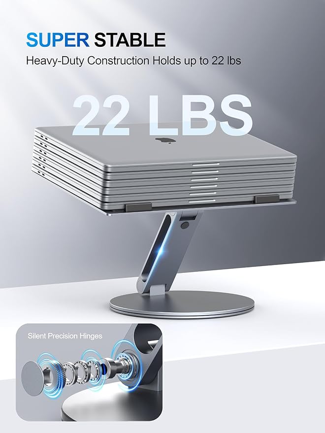 Laptop Stand for Desk, 360° Rotating & Height Adjustable Ergonomic Computer Riser with Aluminum Cooling Vents for 10-16 inch MacBook, Dell, Lenovo (Foldable, Portable for Office & Home) - Gray