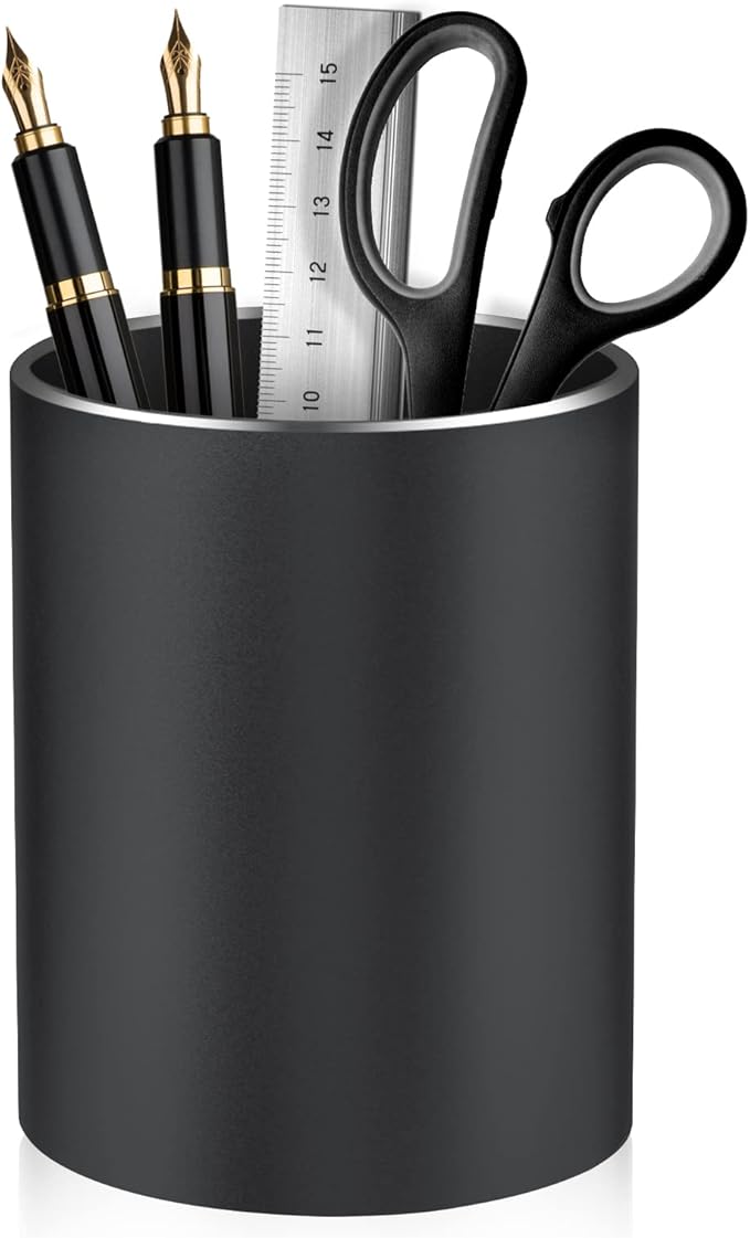 Pen Holder Pencil Holder for Desk, Metal desk pen holder, Makeup Brush Holder, pencil cup, pen organizer for desk, for Office, School, Home, and Kids 3.9×3.14inch (Black)