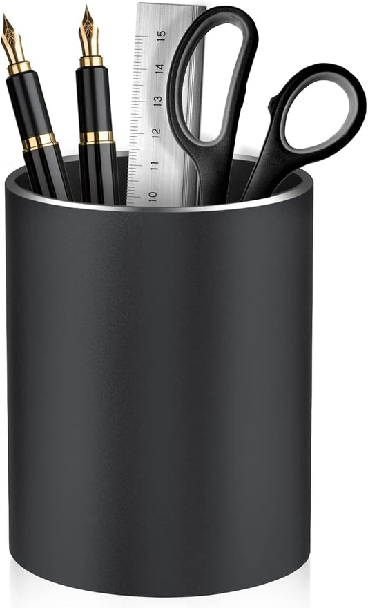 Pen Holder Pencil Holder for Desk, Metal desk pen holder, Makeup Brush Holder, pencil cup, pen organizer for desk, for Office, School, Home, and Kids 3.9×3.14inch (Black)