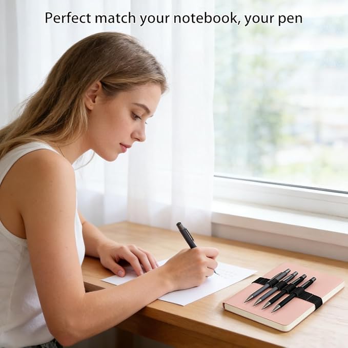 4-Pack Pen Loop Holder, Elastic Pen Loops for Notebook, Journaling, Office, Stretchable Pencil Organizer, Anti-Loss Desk Accessories (Black)