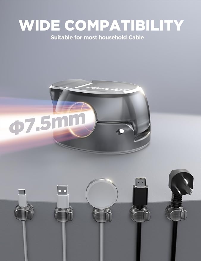 12Pack Cable Clips - Chfeila Latest Dual Spring Cord Organizer with Clasp Lock, [Max Stability] Desk Cable Management, Adhesive Phone Charging Wire Holder for Nightstand/Car/Wall, Office Accessory