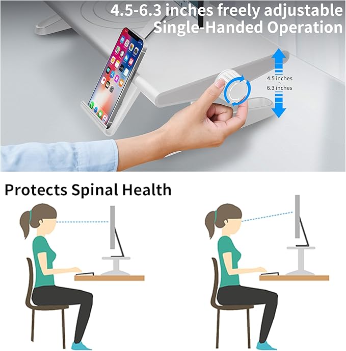 Computer Monitor Stand Riser for Desk,4.5-6.3 Inches Freely Height Adjustable with Cellphone Holder,Multi-Purpose Desktop Organizer Monitor Stands Riser for Computer,Laptop,Printer,TV (White)