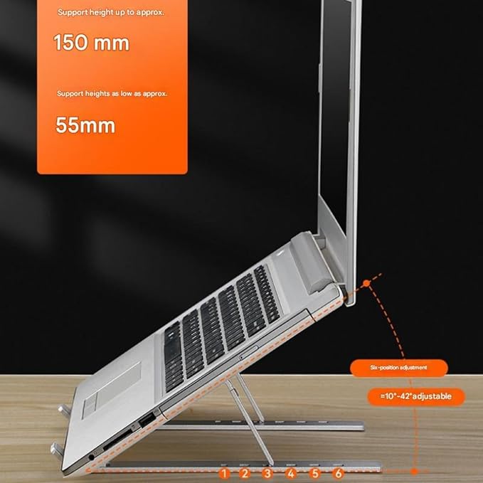 Portable Foldable Aluminum Alloy Tablet·Laptop Stand｜7 Levels of Lifting·Non-Slip and wear-Resistant·Ultra-Thin and Lightweight·Essential for Office·Home·Travel·Students (Black,Aluminum Alloy)