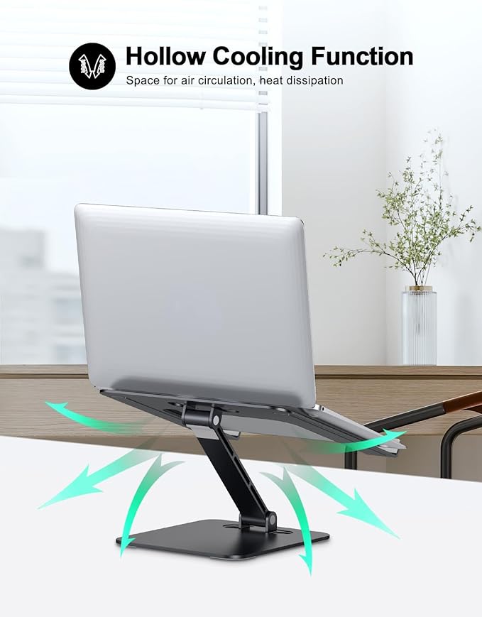 Foldable Laptop Stand, Height Adjustable Ergonomic Computer Stand for Desk, Aluminum Portable Laptop Riser Notebook Holder Mount Compatible with MacBook Pro Air, HP, Dell 10-16" (Black)