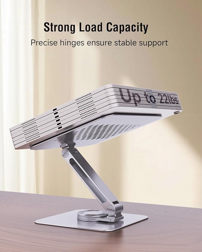 Adjustable Laptop Stand for Desk, 360° Rotating Base Portable Laptop Stand, Aluminum Alloy Foldable Computer Printer Riser Holder for Office Home Fits MacBook Air Pro, HP (10-17.3'') - Silver