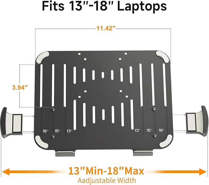 suptek Adjustable 13 to 18 inch Laptop VESA Arm Mount Tray for Monitor Arms and Stands (Tray Only),Fits 75x75/ 100x100 mm VESA Mount Holes,and Supports Weight up to 10lbs,Black(TP007)