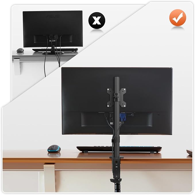 PHOLITEN Monitor Mount for Most 13-32" Computer Screens up to 20lbs,Adjustable Single Desk Monitor Stand with Tilt Swivel Rotation, VESA 75x75mm/100x100mm